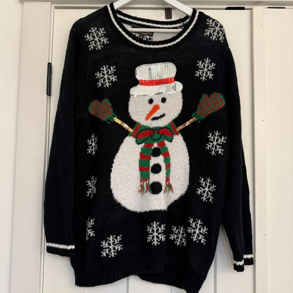 Black holiday sweater snowman 3x Women's preowned flawed granny'